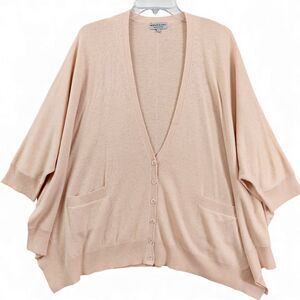Bridge & Lord Large Peach Merino Wool Cashmere Cardigan Batwing Sleeve Sweater